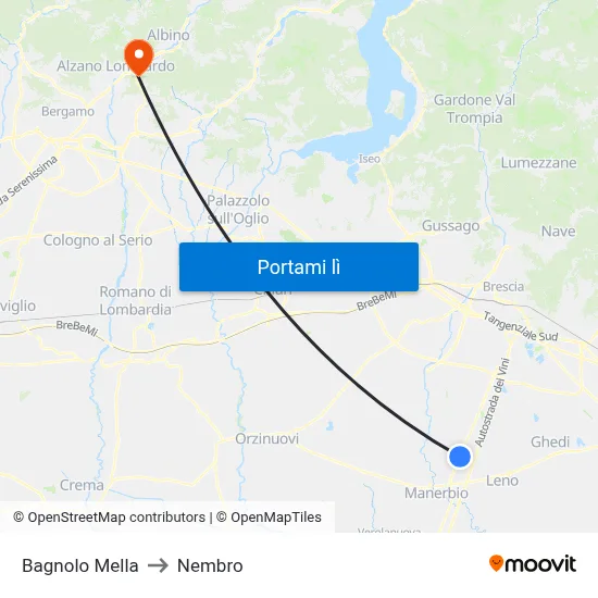 Bagnolo Mella to Nembro map