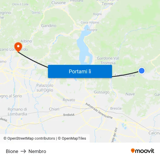 Bione to Nembro map