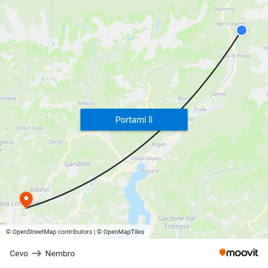 Cevo to Nembro map