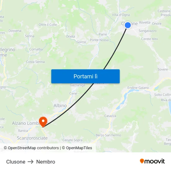 Clusone to Nembro map