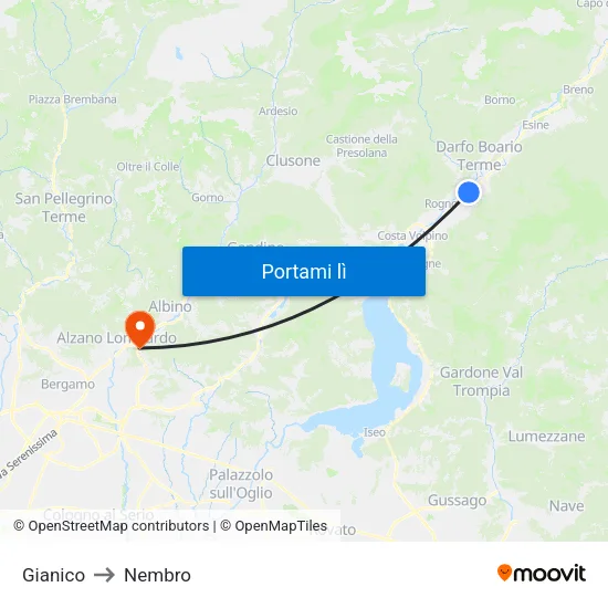 Gianico to Nembro map