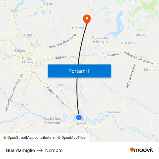 Guardamiglio to Nembro map