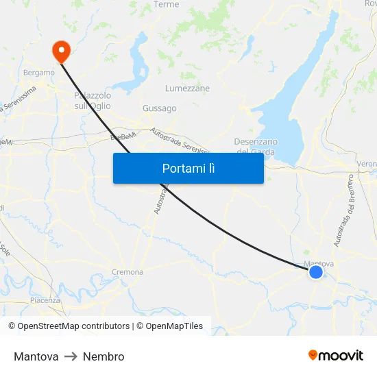 Mantova to Nembro map