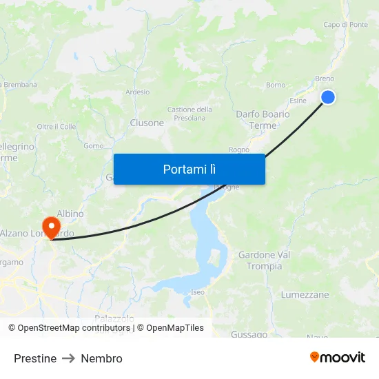 Prestine to Nembro map