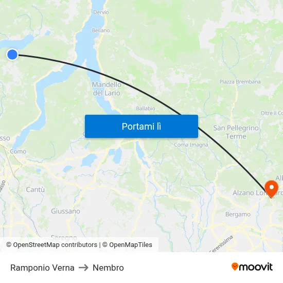 Ramponio Verna to Nembro map