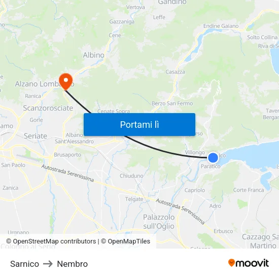 Sarnico to Nembro map