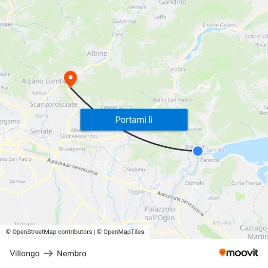 Villongo to Nembro map