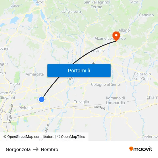 Gorgonzola to Nembro map