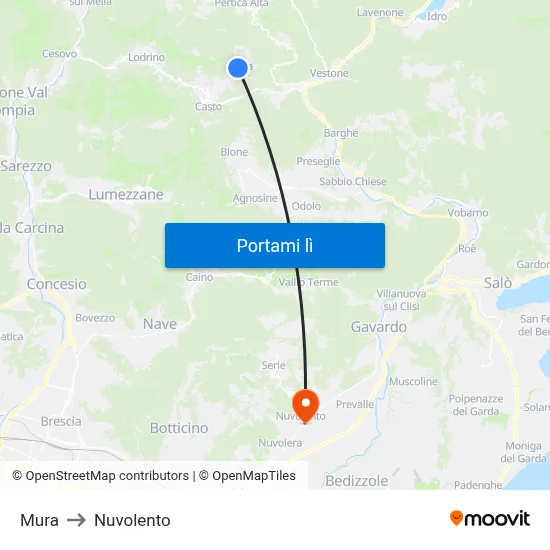 Mura to Nuvolento map