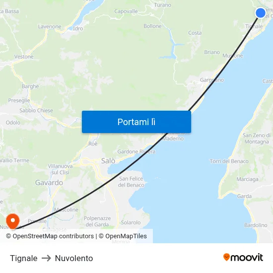Tignale to Nuvolento map