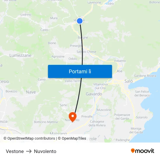 Vestone to Nuvolento map
