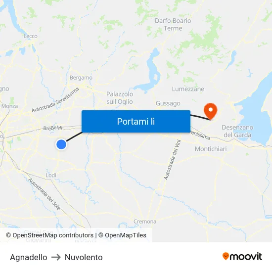Agnadello to Nuvolento map