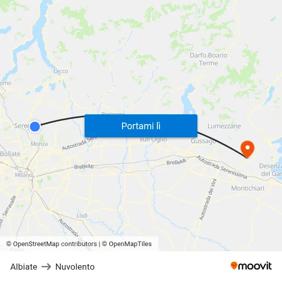 Albiate to Nuvolento map