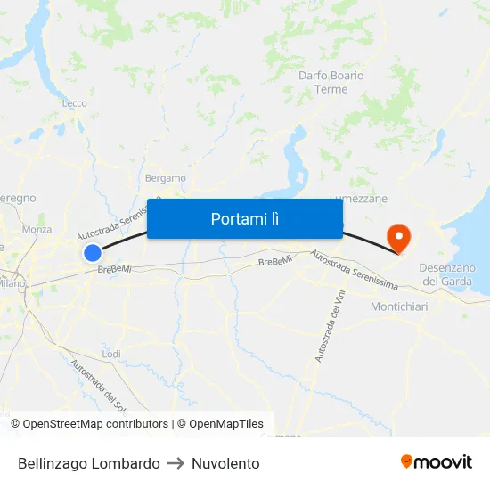 Bellinzago Lombardo to Nuvolento map