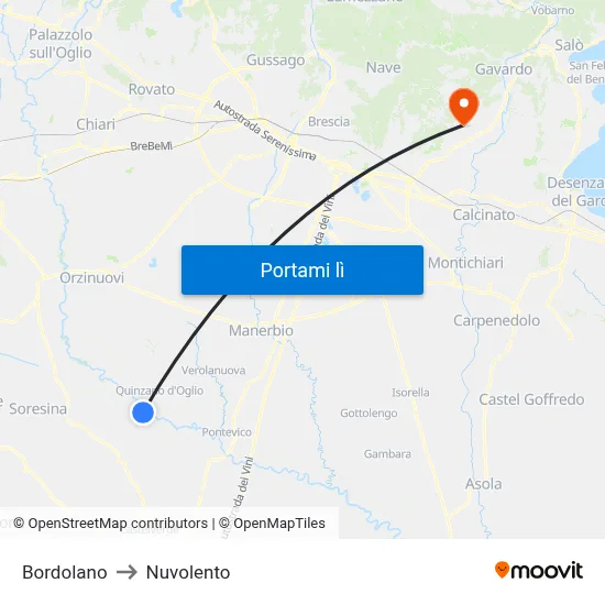 Bordolano to Nuvolento map