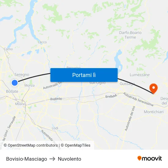 Bovisio-Masciago to Nuvolento map