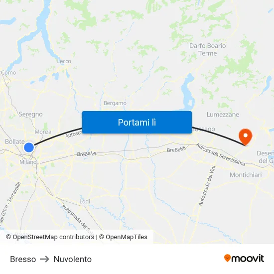 Bresso to Nuvolento map