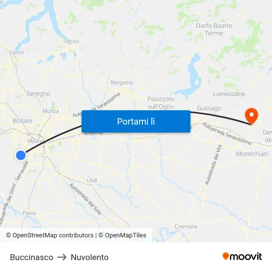 Buccinasco to Nuvolento map