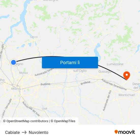 Cabiate to Nuvolento map