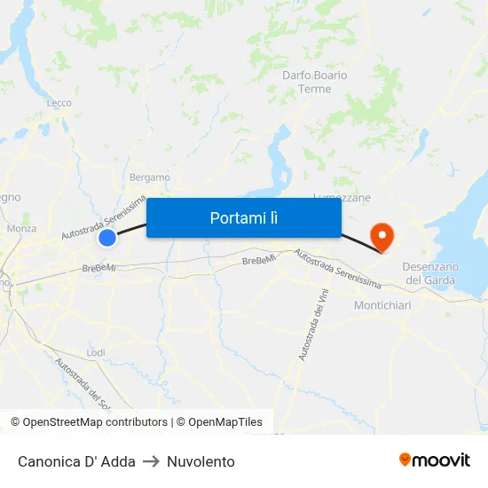 Canonica D' Adda to Nuvolento map