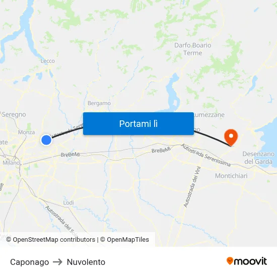 Caponago to Nuvolento map