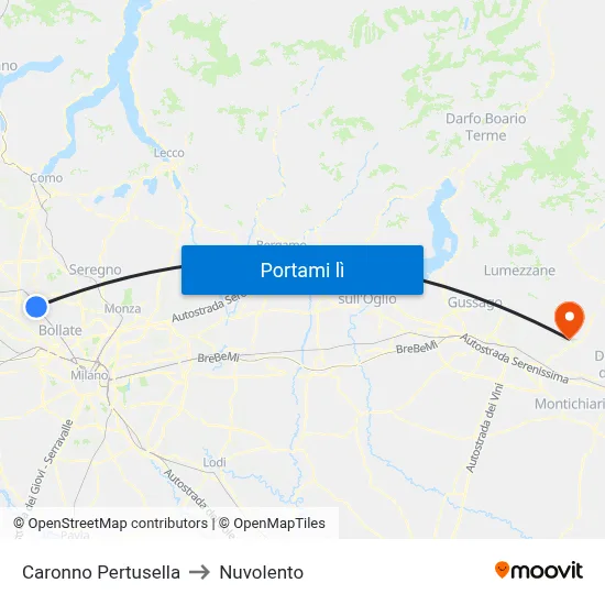 Caronno Pertusella to Nuvolento map