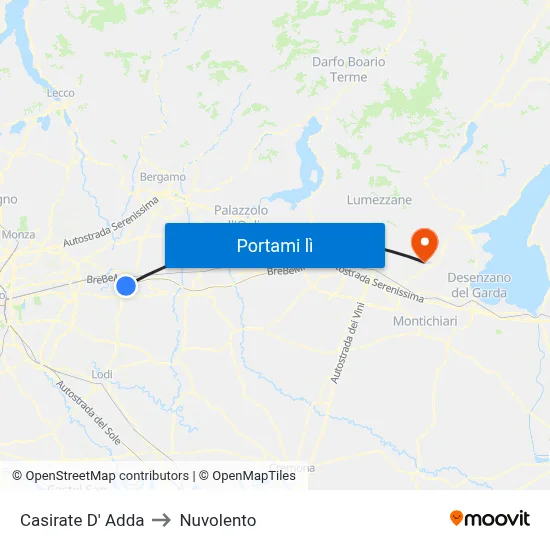 Casirate D' Adda to Nuvolento map