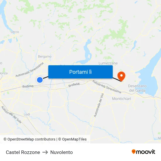 Castel Rozzone to Nuvolento map