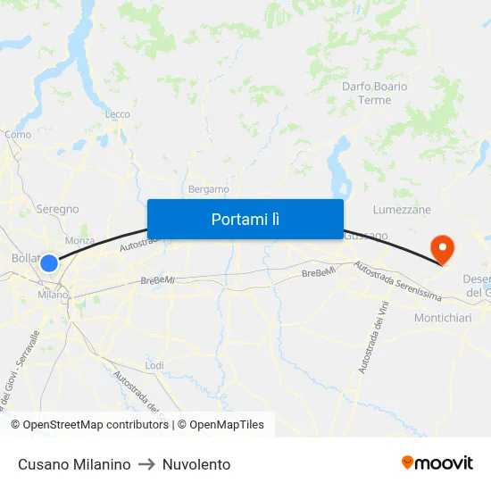 Cusano Milanino to Nuvolento map
