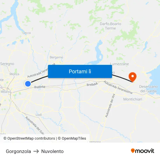 Gorgonzola to Nuvolento map