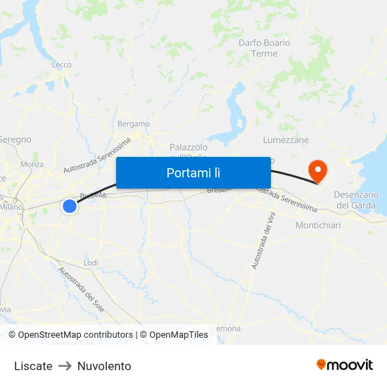 Liscate to Nuvolento map
