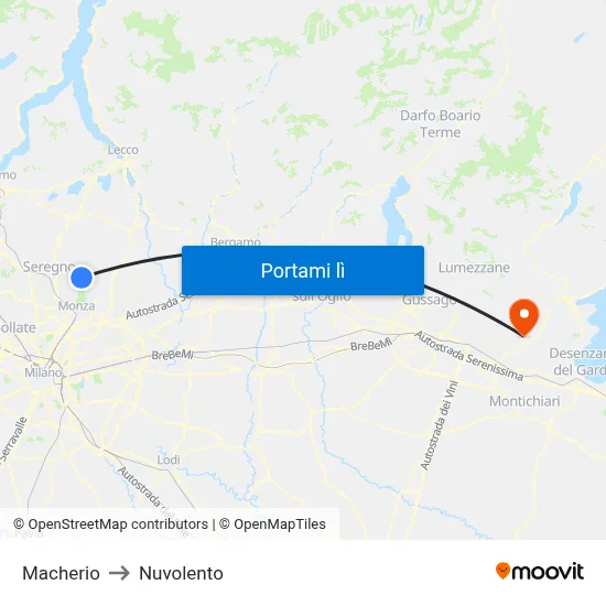 Macherio to Nuvolento map