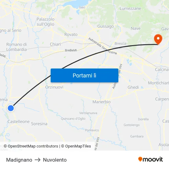 Madignano to Nuvolento map