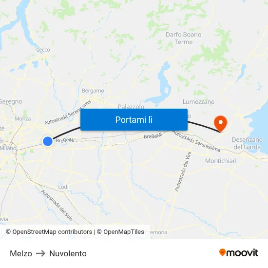 Melzo to Nuvolento map