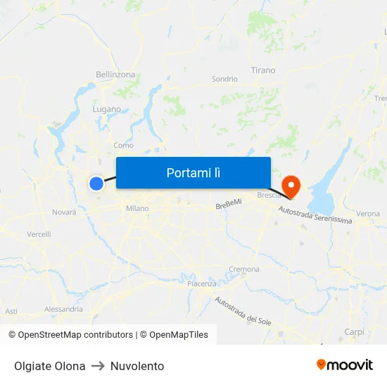 Olgiate Olona to Nuvolento map
