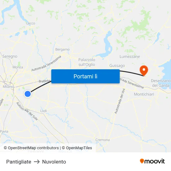 Pantigliate to Nuvolento map