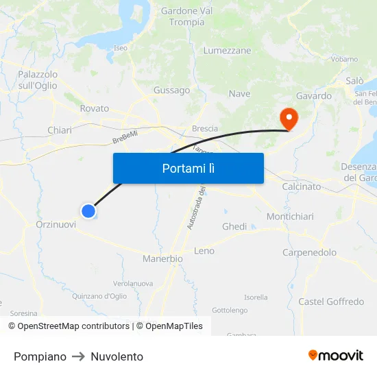 Pompiano to Nuvolento map