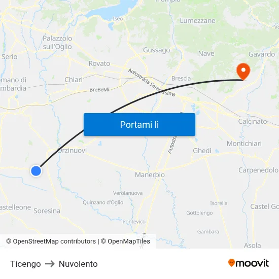 Ticengo to Nuvolento map