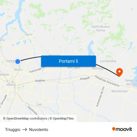 Triuggio to Nuvolento map