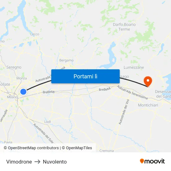 Vimodrone to Nuvolento map