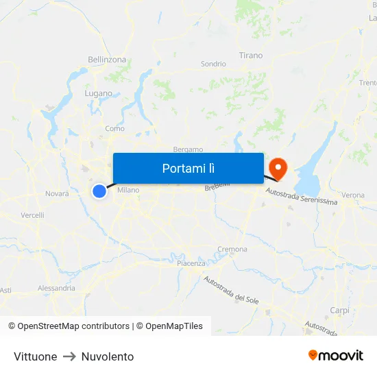 Vittuone to Nuvolento map