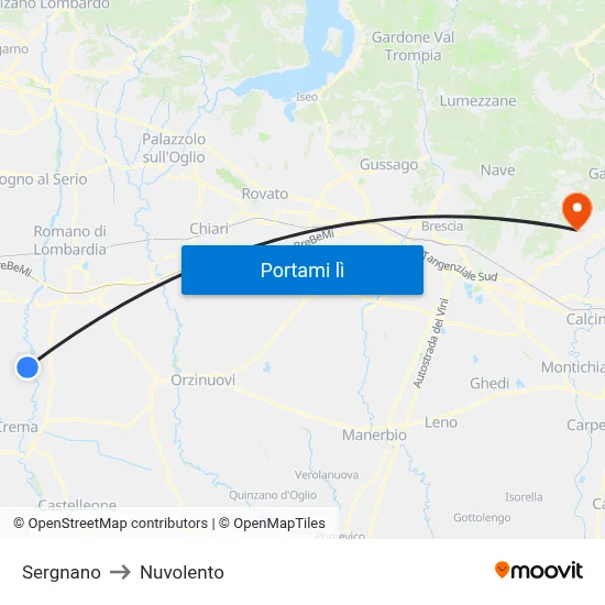 Sergnano to Nuvolento map
