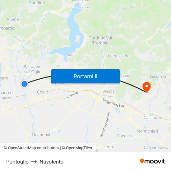 Pontoglio to Nuvolento map