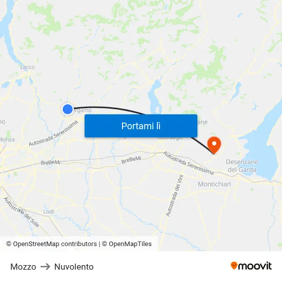 Mozzo to Nuvolento map