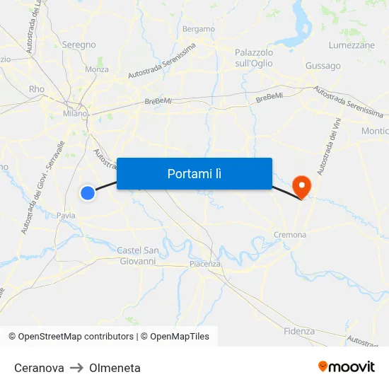Ceranova to Olmeneta map