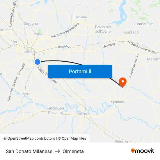 San Donato Milanese to Olmeneta map
