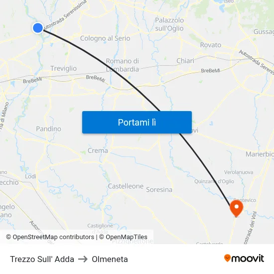Trezzo Sull' Adda to Olmeneta map