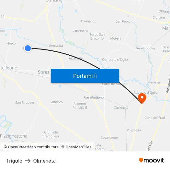 Trigolo to Olmeneta map
