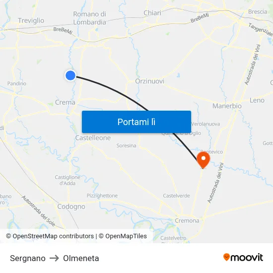 Sergnano to Olmeneta map