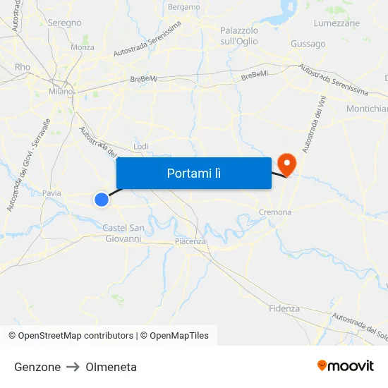 Genzone to Olmeneta map